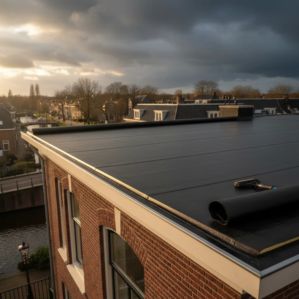 Detailopname van EPDM-randen op een plat dak